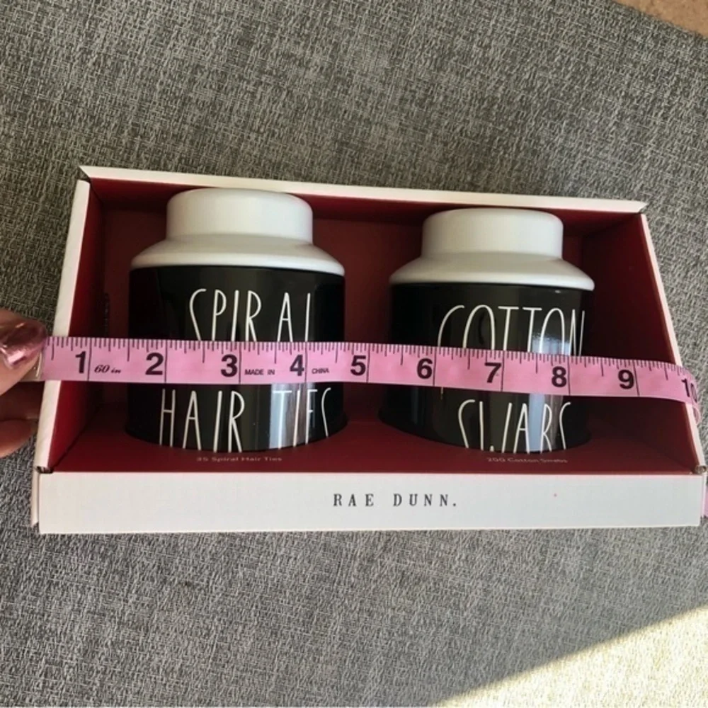 Rae Dunn black and white hair tie and cotton swab storage containers